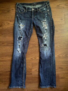 Silver Jeans Co. Distressed Pioneer Low Rise Bootcut Jeans W30 L33